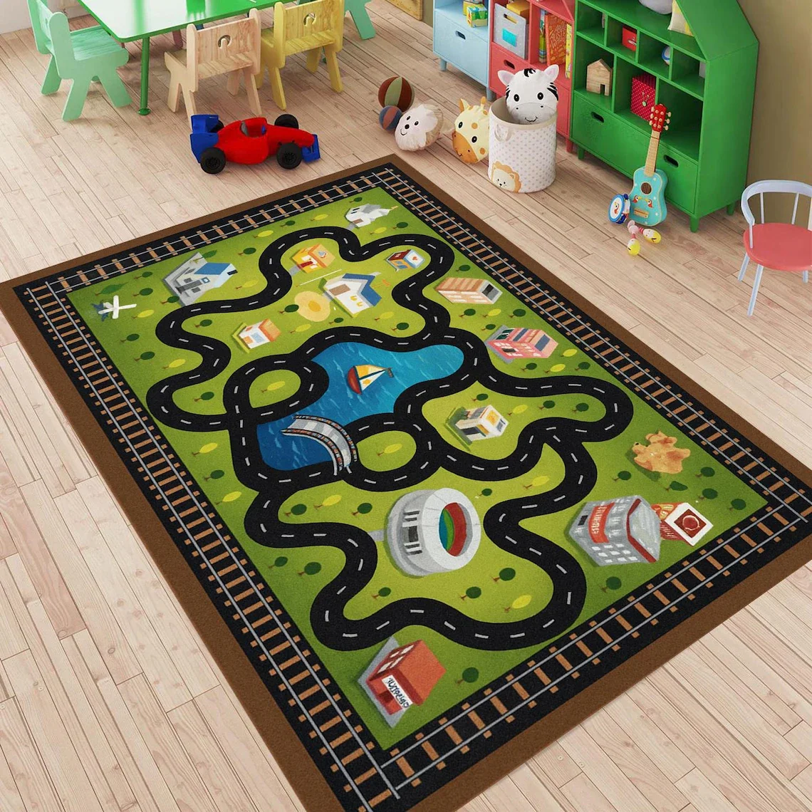 Race Track Rug Kids Playroom C - Commercial Digital Printing 评论和价格